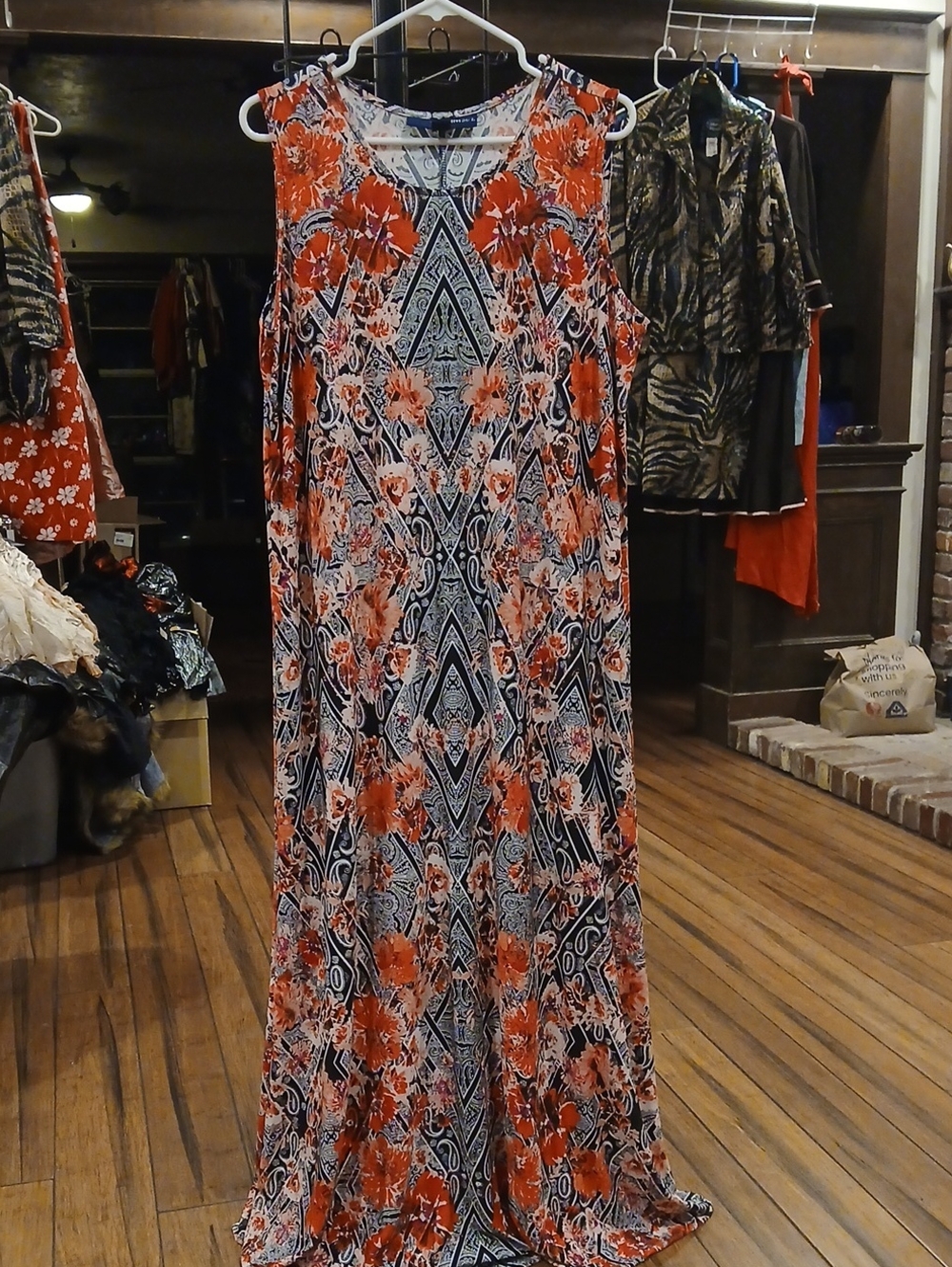 Denim 24/7 Red and Black Floral Geometric Sleeveless Maxi Dress